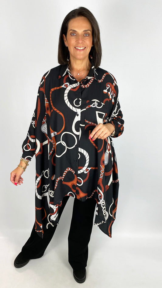 Chain print dipped side oversized shirt | by Malissa J