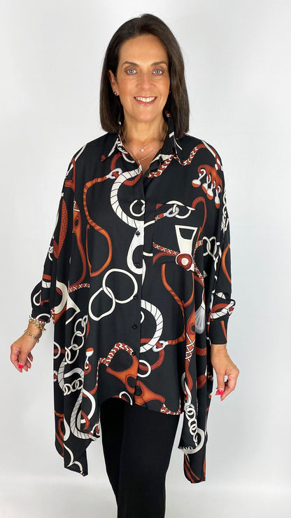 Chain print dipped side oversized shirt | by Malissa J