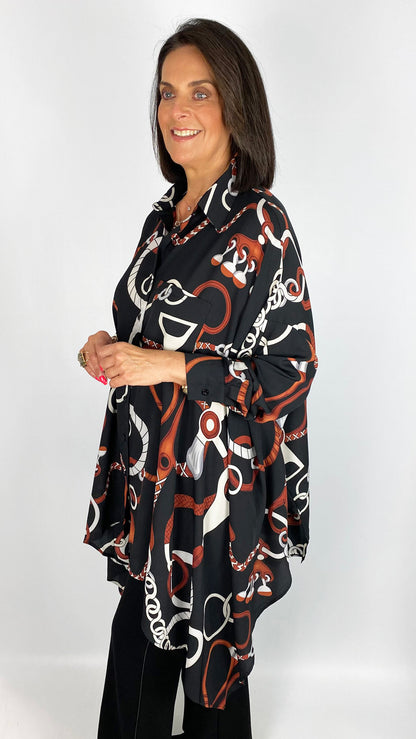 Chain print dipped side oversized shirt | by Malissa J