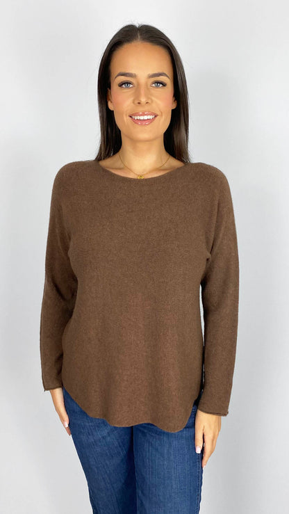 Essential curved hem slash neck jumper | 8 Colours