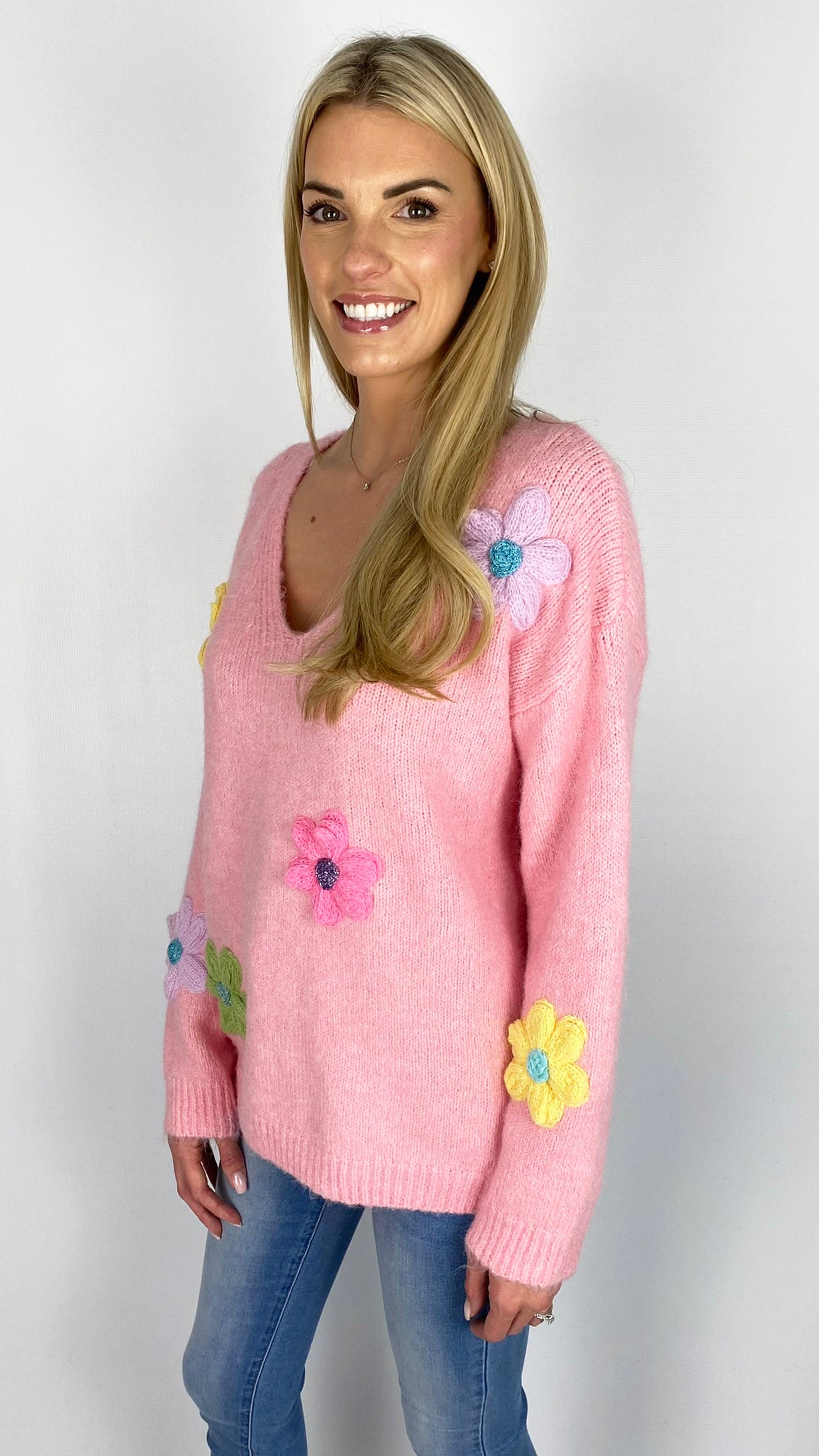 V-neck multi colour embroidery flower jumper (3 Colours) - last 1