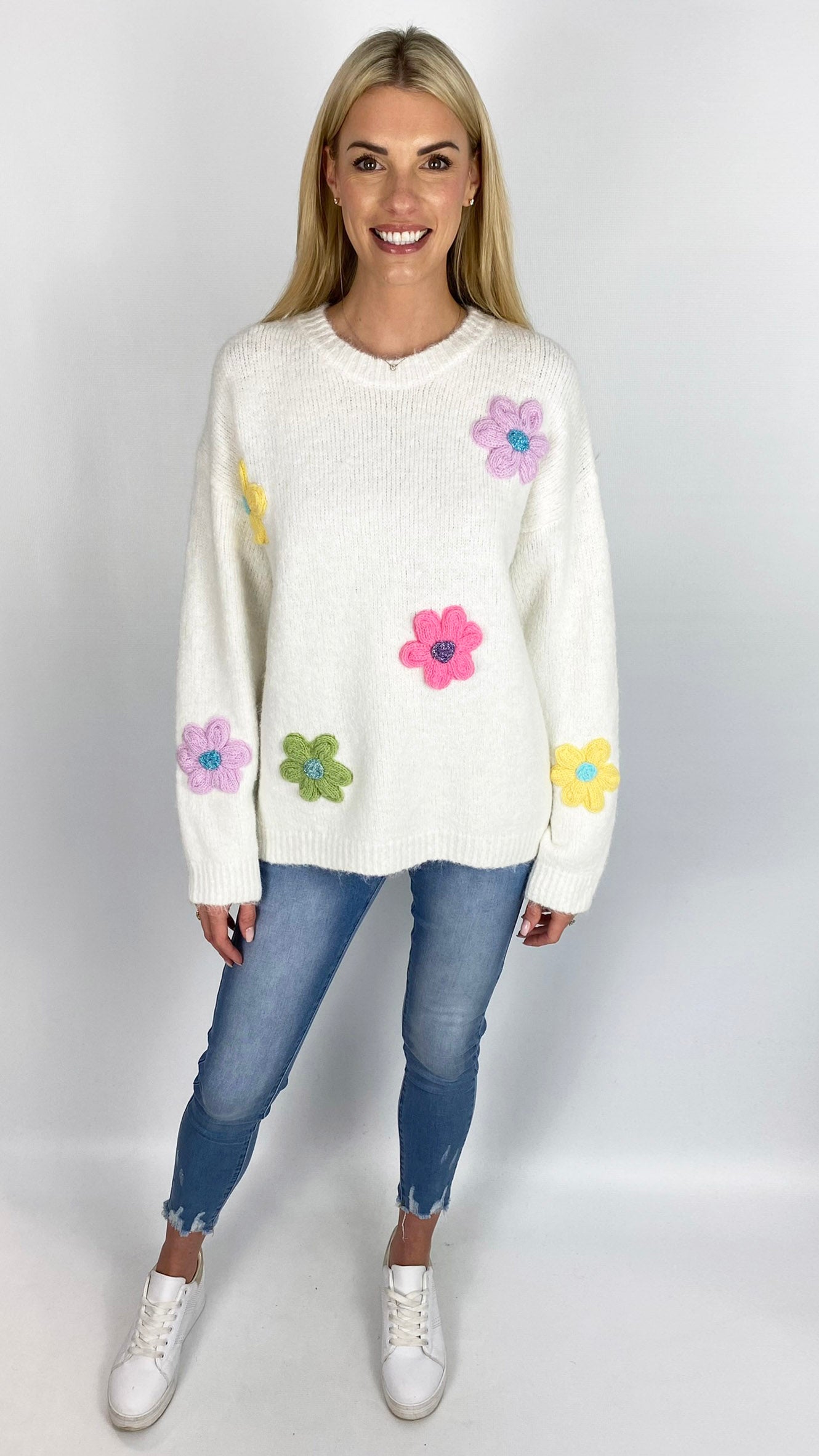 Embroidery multi colour flower jumper (3 Colours) - last 1s