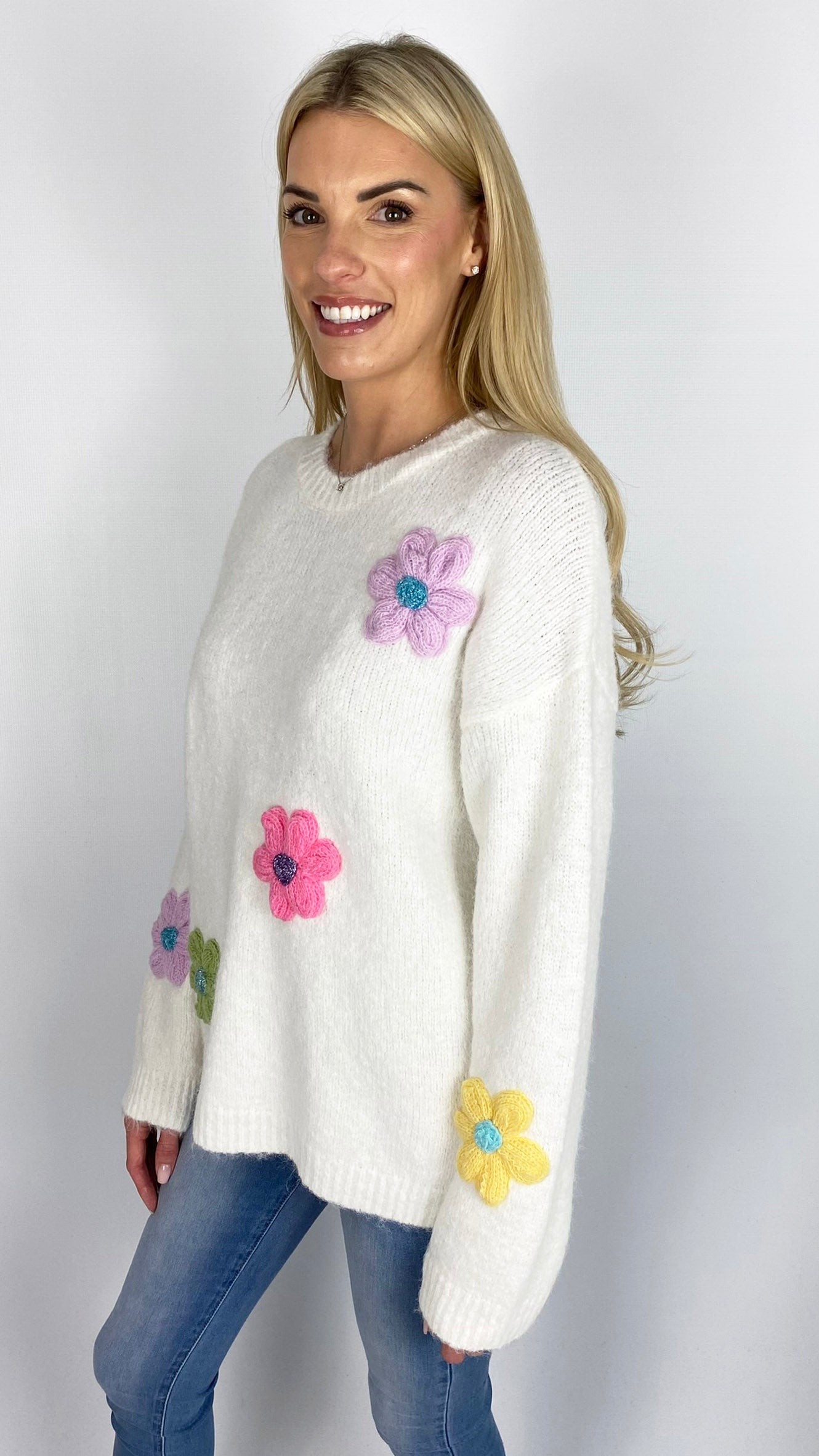 Embroidery multi colour flower jumper (3 Colours) - last 1s