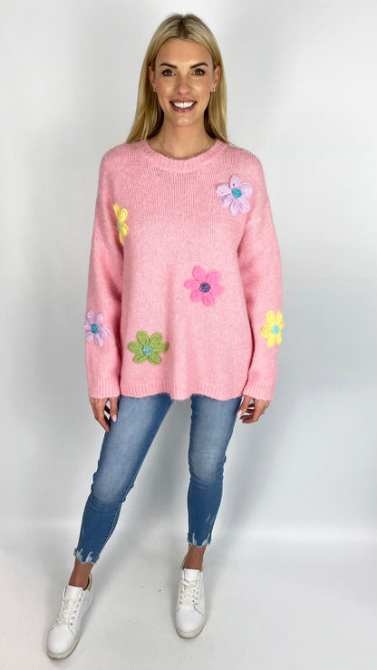 Embroidery multi colour flower jumper (3 Colours) - last 1s