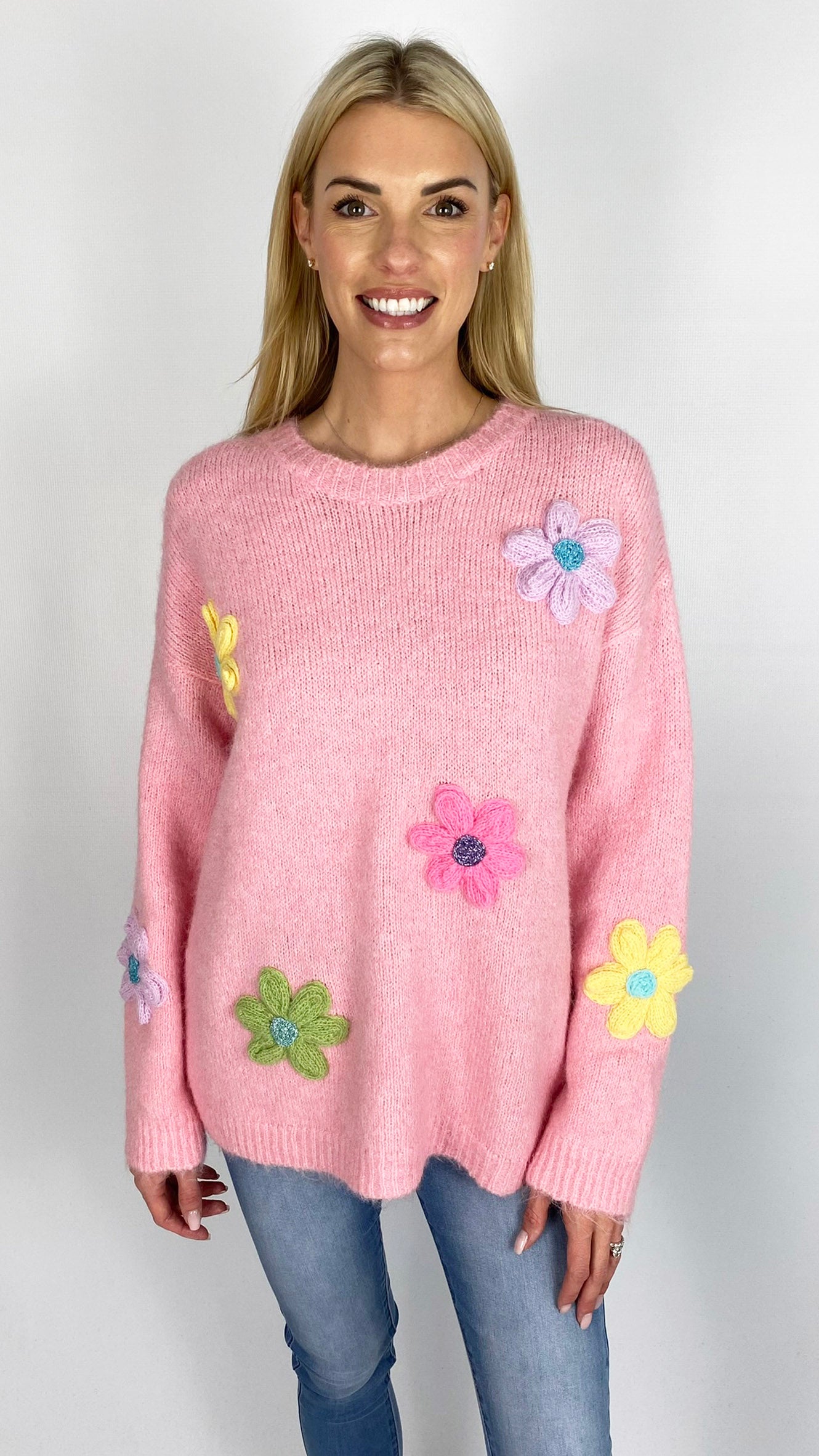 Embroidery multi colour flower jumper (3 Colours) - last 1s