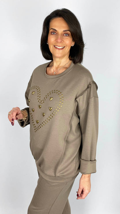 Exposed seam studded heart sweatshirt | 6 Colours
