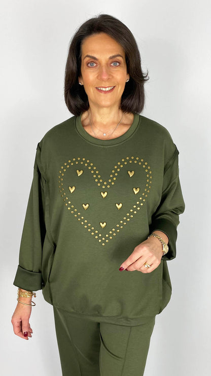 Exposed seam studded heart sweatshirt | 6 Colours