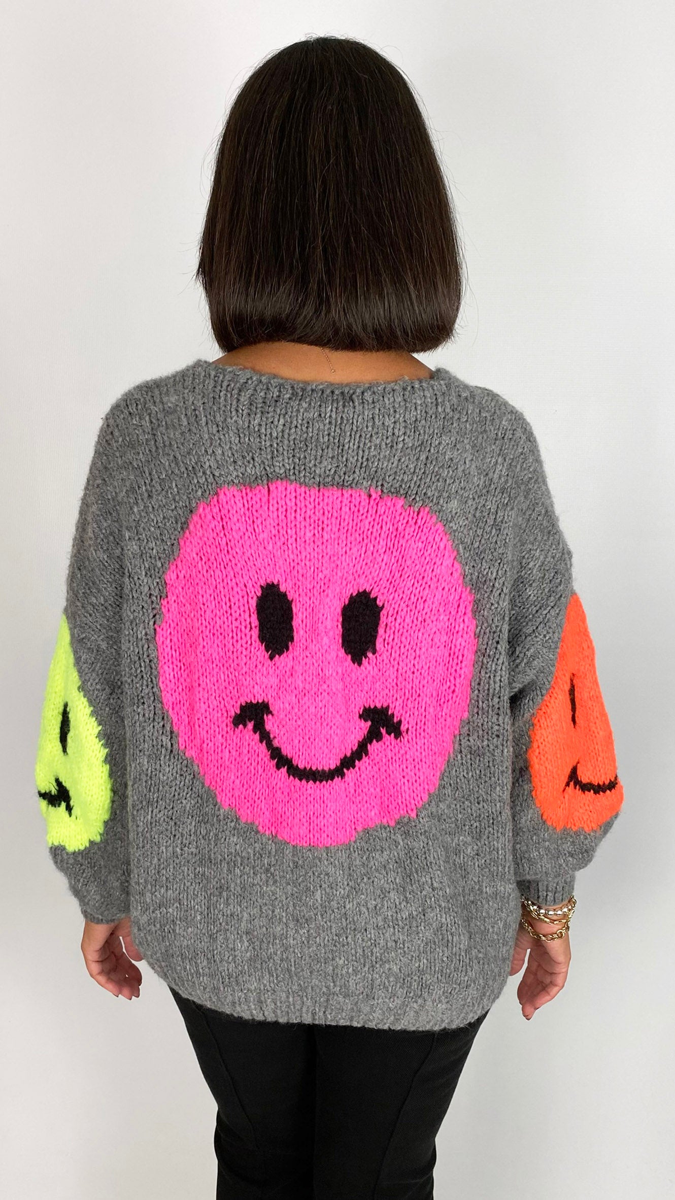 Neon smiley face ultra soft scoop jumper | 4 Colours