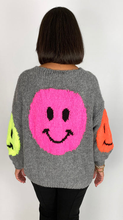 Neon smiley face ultra soft scoop jumper | 4 Colours
