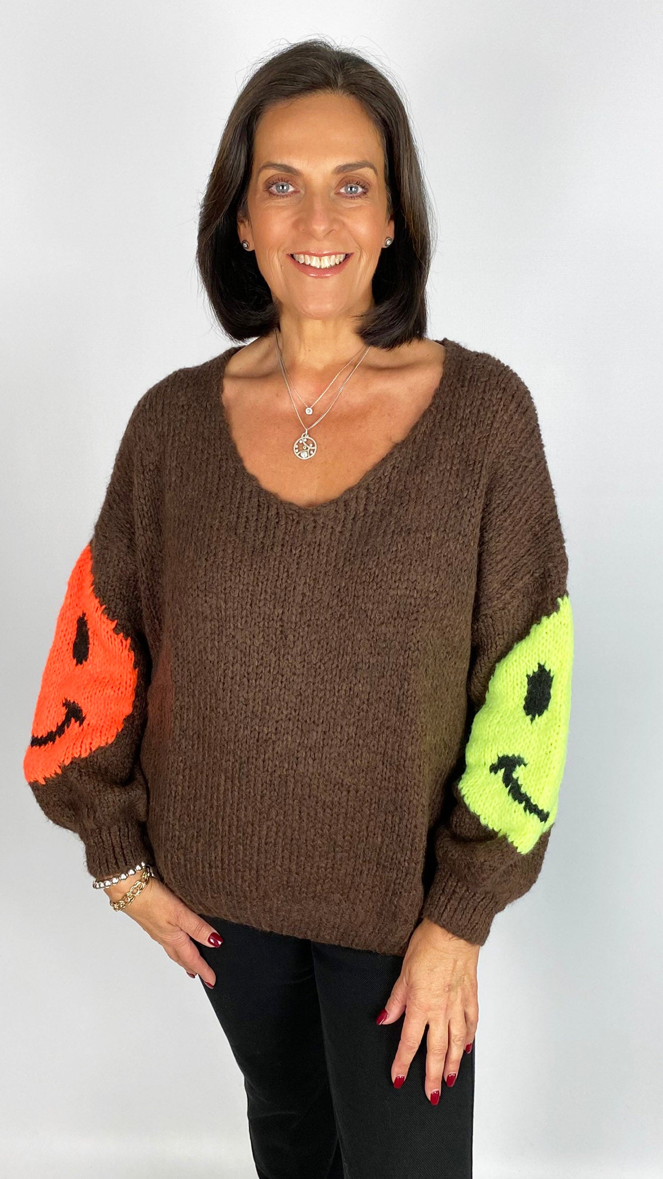 Neon smiley face ultra soft scoop jumper | 4 Colours