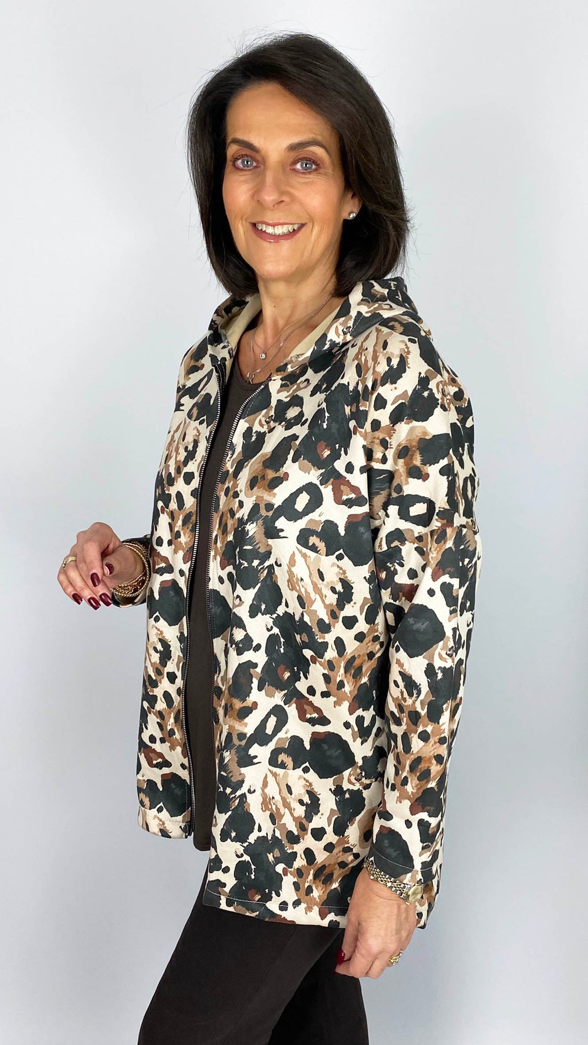 Print suedette-feel hooded jacket | 4 Colours