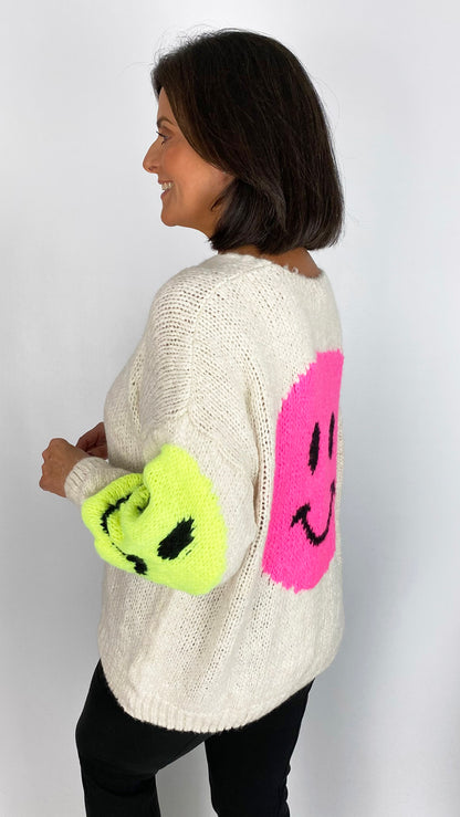 Neon smiley face ultra soft scoop jumper | 4 Colours