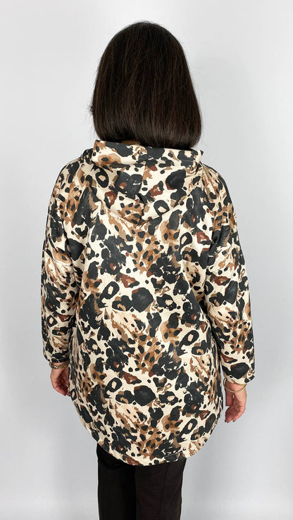 Print suedette-feel hooded jacket | 4 Colours