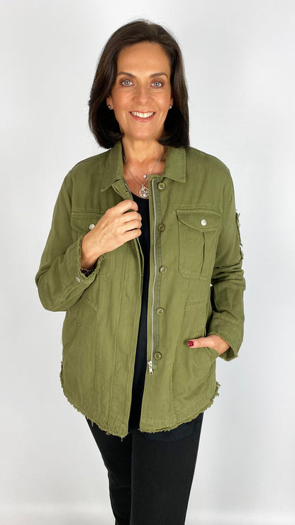 Military style embellished denim jacket | 2 Colours