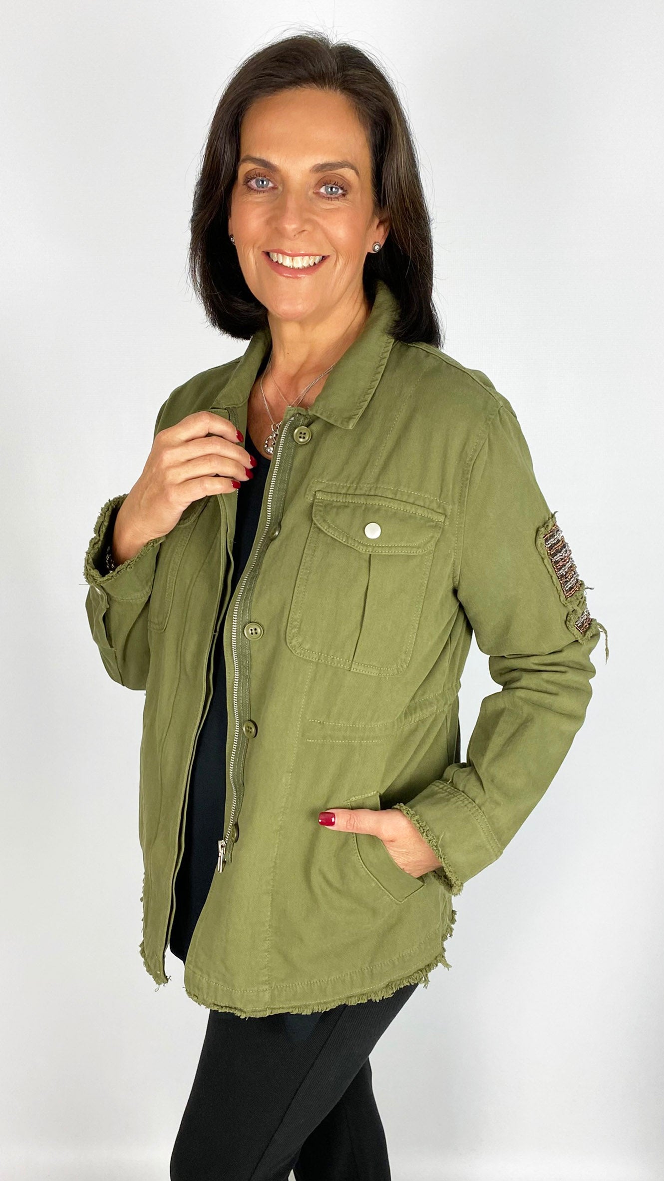 Military style embellished denim jacket | 2 Colours