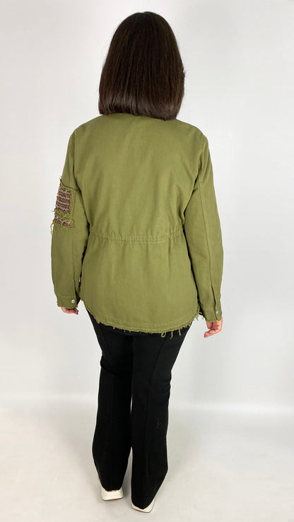 Military style embellished denim jacket | 2 Colours