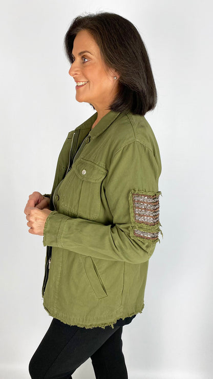 Military style embellished denim jacket | 2 Colours
