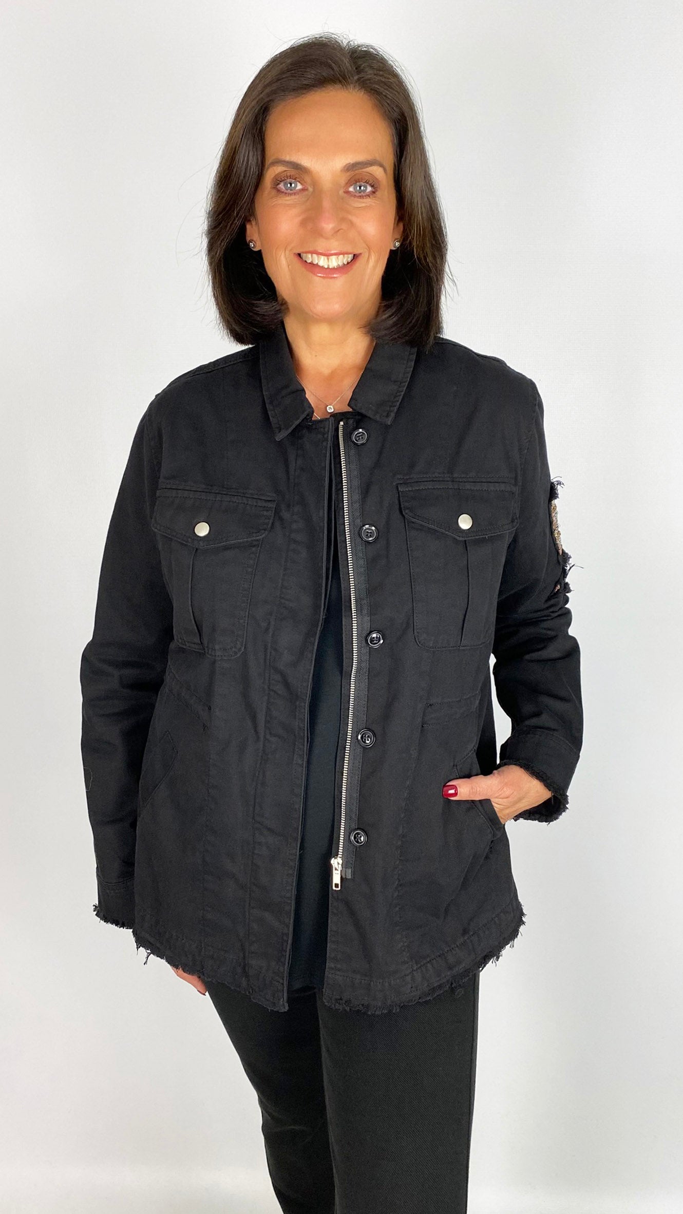 Military style embellished denim jacket | 2 Colours