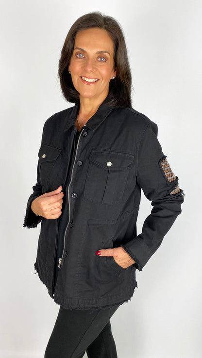 Military style embellished denim jacket | 2 Colours