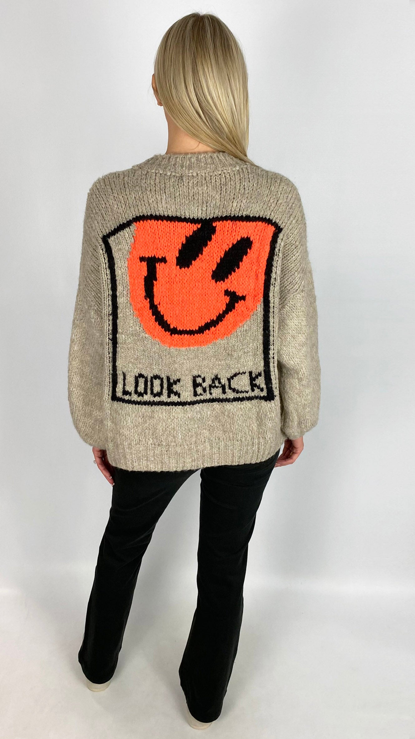 Neon smiley face & slogan back ultra soft jumper | 4 Colours
