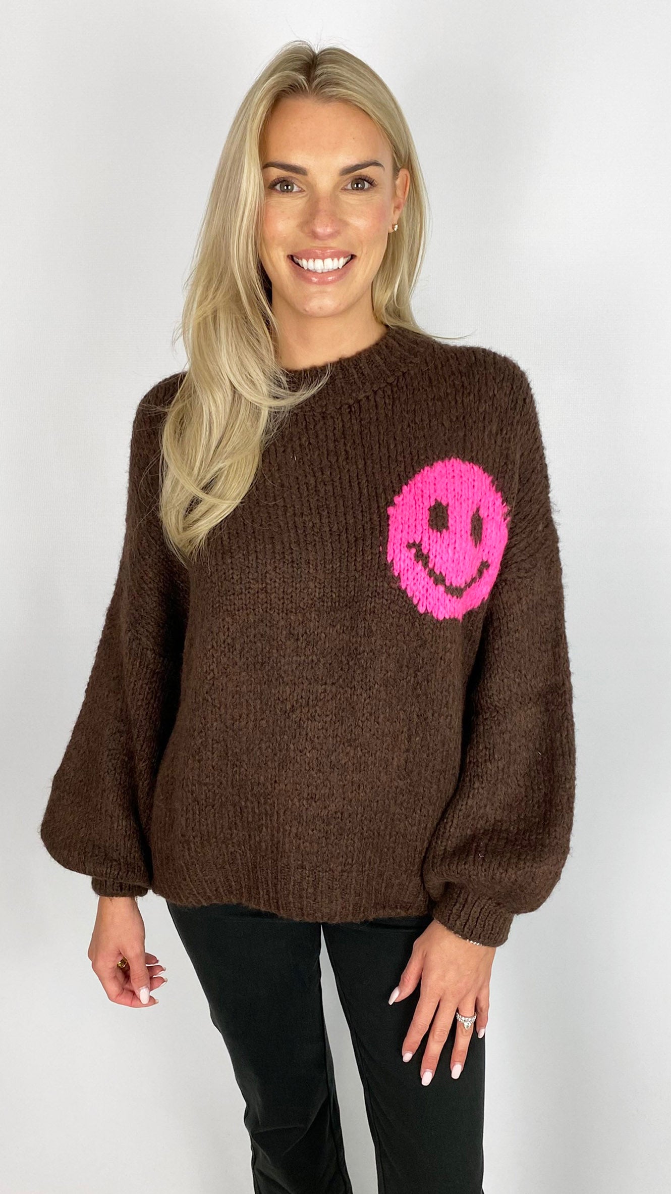 Neon smiley face & slogan back ultra soft jumper | 4 Colours