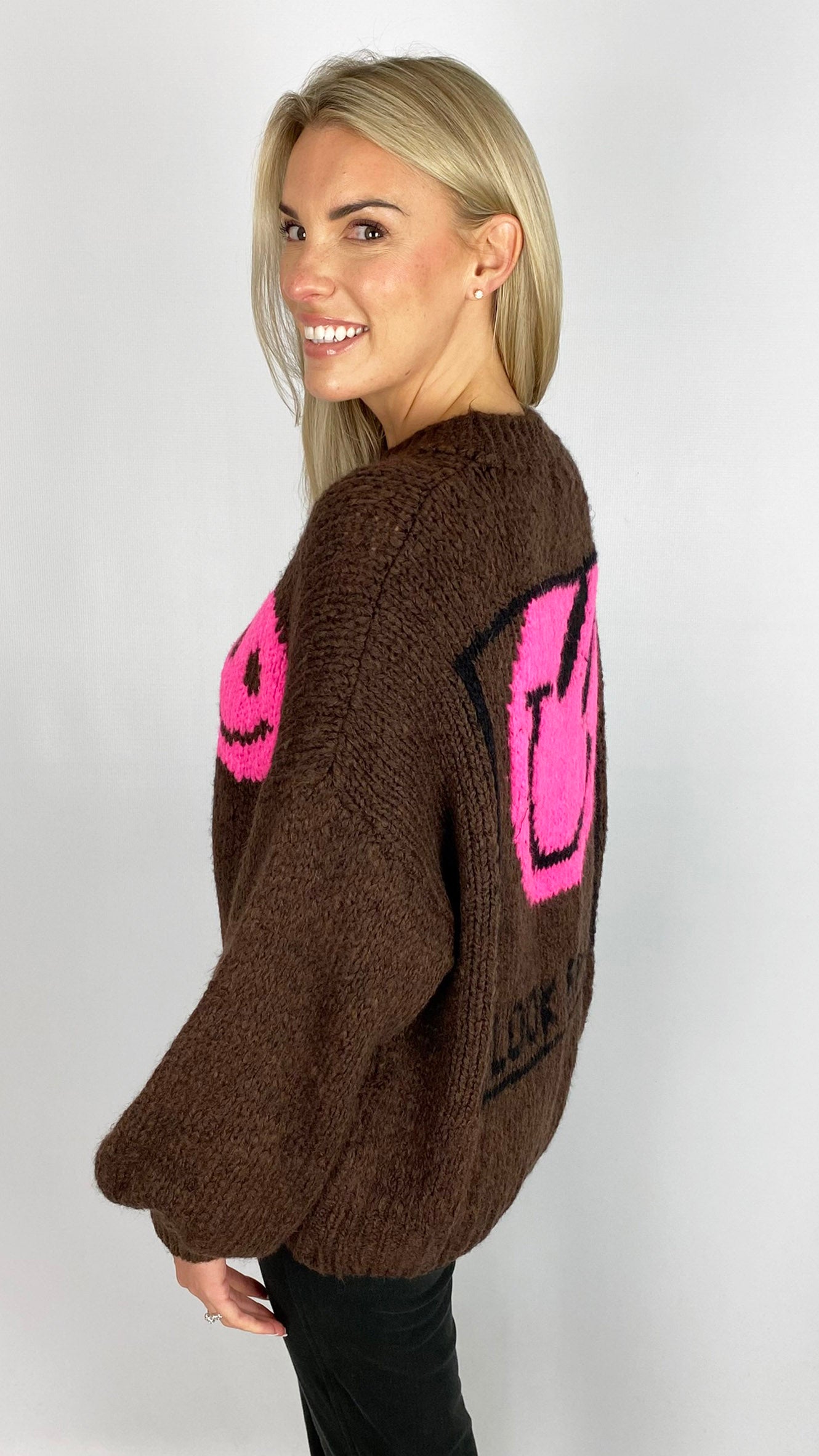 Neon smiley face & slogan back ultra soft jumper | 4 Colours