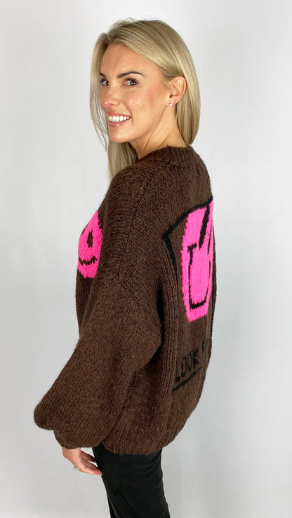 Neon smiley face & slogan back ultra soft jumper | 4 Colours