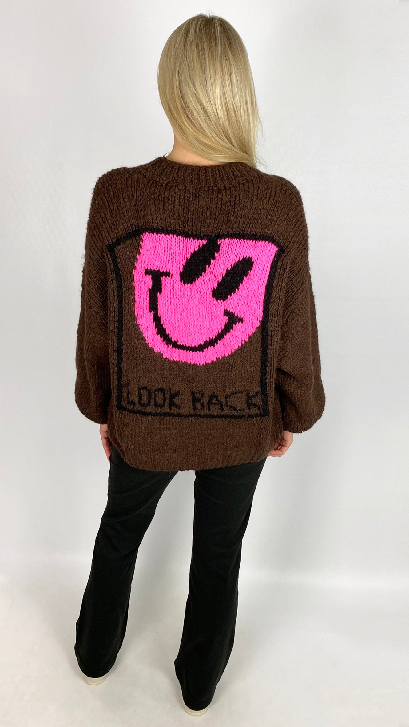 Neon smiley face & slogan back ultra soft jumper | 4 Colours