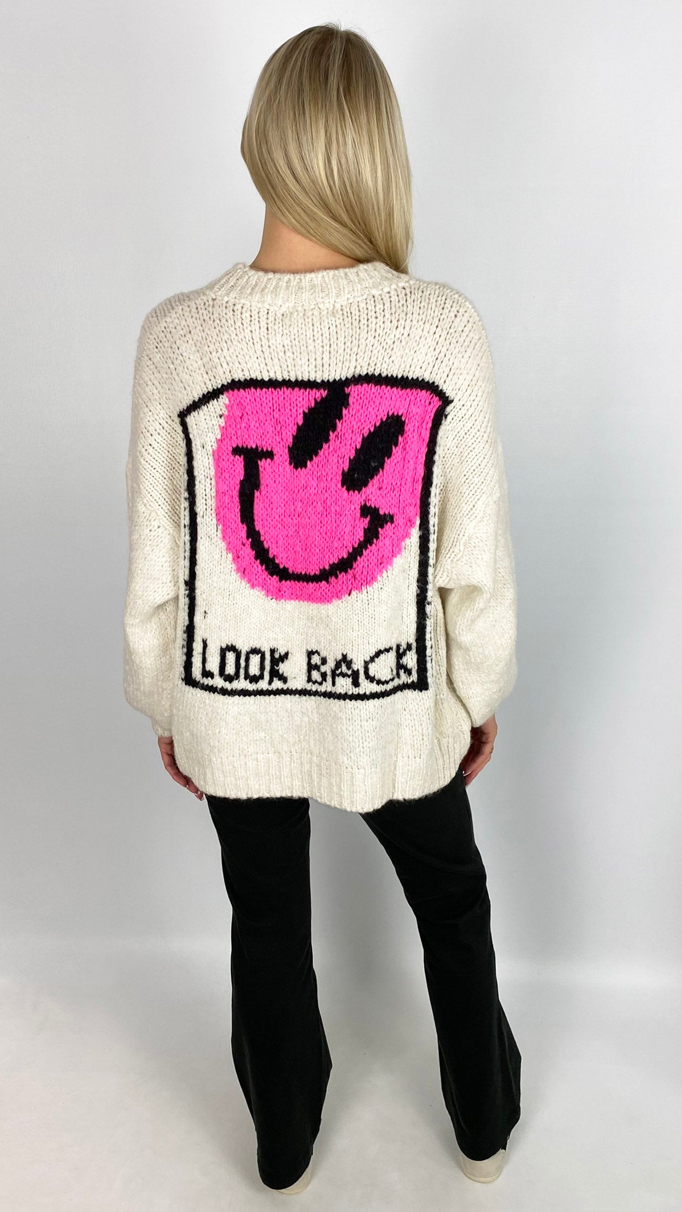 Neon smiley face & slogan back ultra soft jumper | 4 Colours