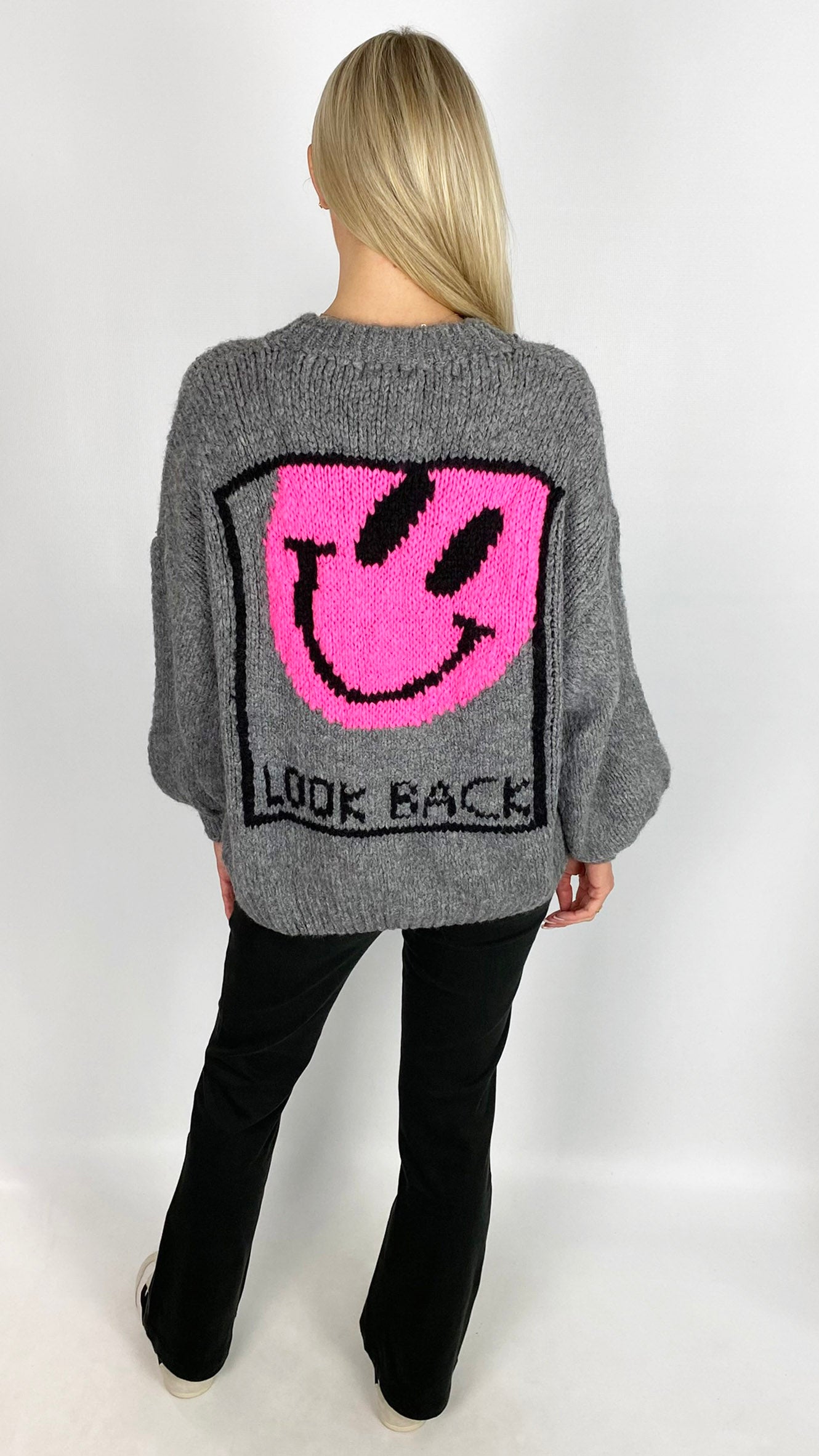 Neon smiley face & slogan back ultra soft jumper | 4 Colours