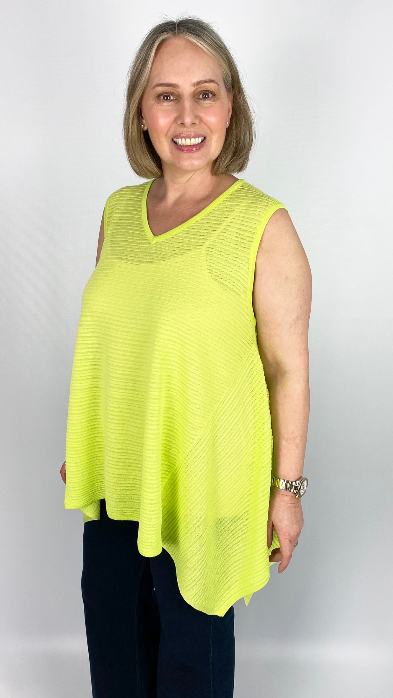 Ribbed dipped side v-neck top by Malissa J (2 Colours)