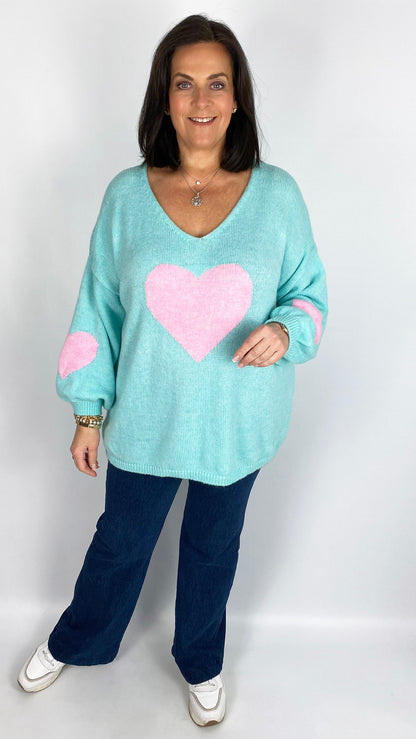 Contrast heart v-neck jumper (5 Colours)