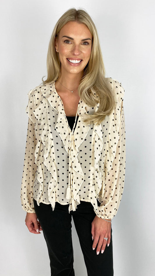 Tie-or-not ruffle polka dot blouse | 3 Colours