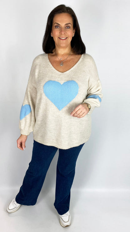 Contrast heart v-neck jumper (5 Colours)