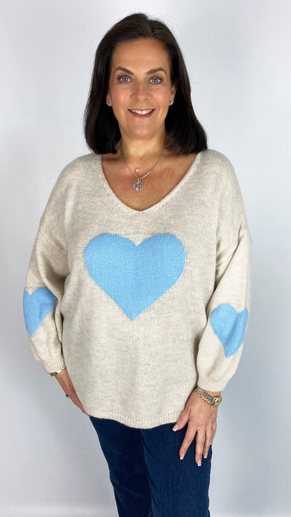 Contrast heart v-neck jumper (5 Colours)