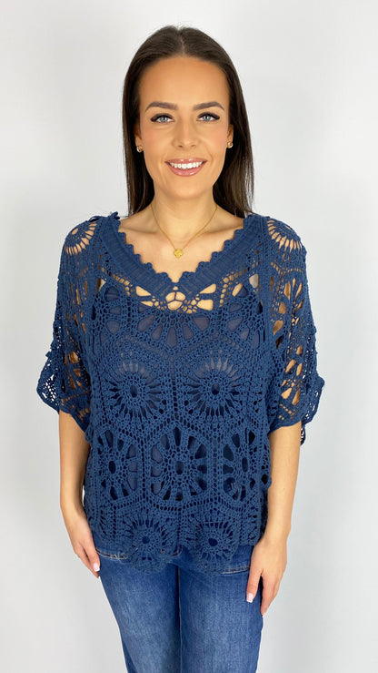 Crochet v front & back top w/ cami | 4 Colours