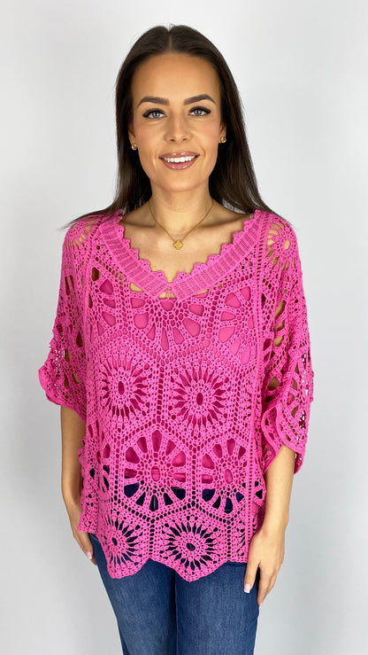 Crochet v front & back top w/ cami | 4 Colours