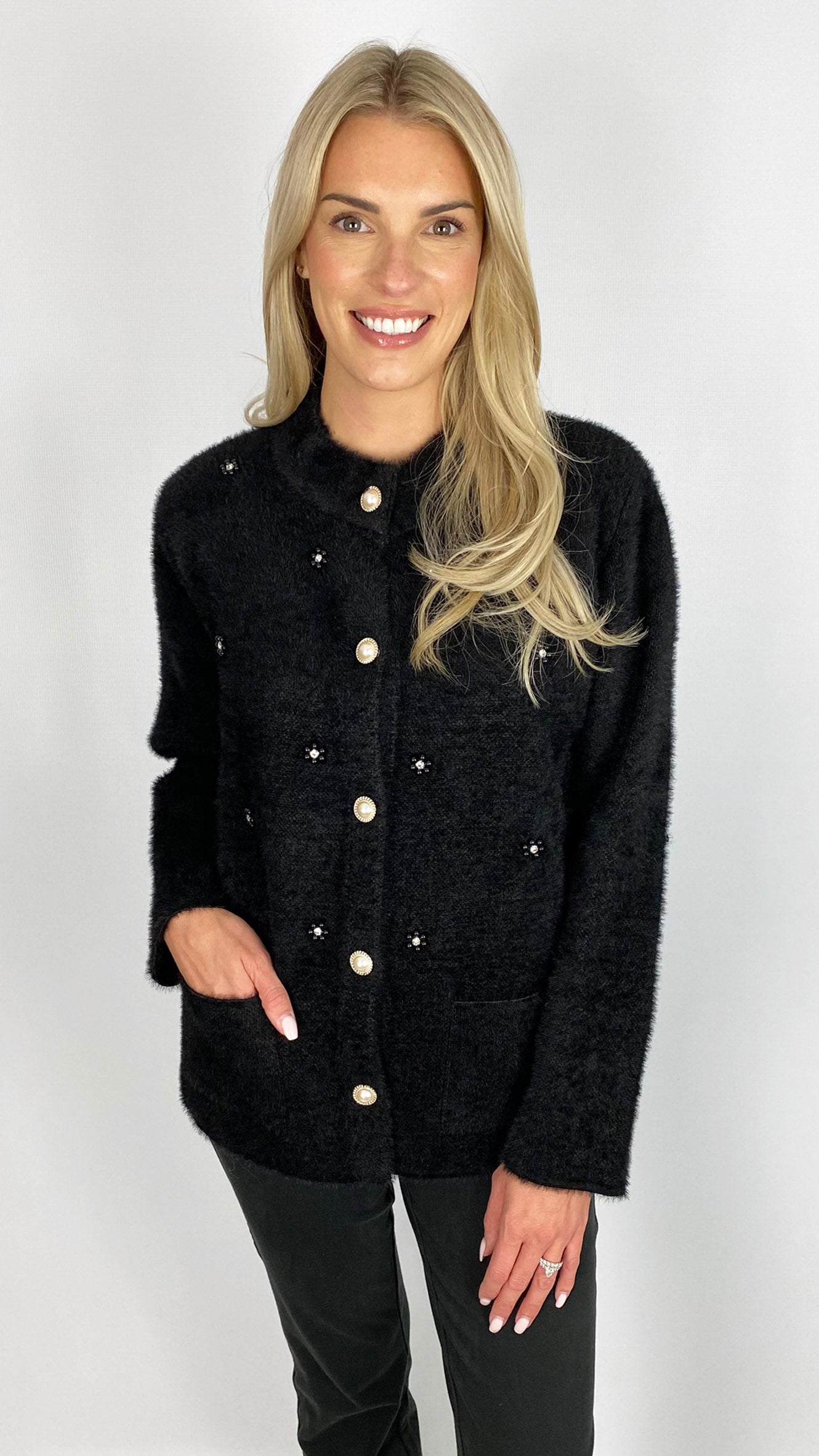 Embellished brushed knit jacket | 2 colours