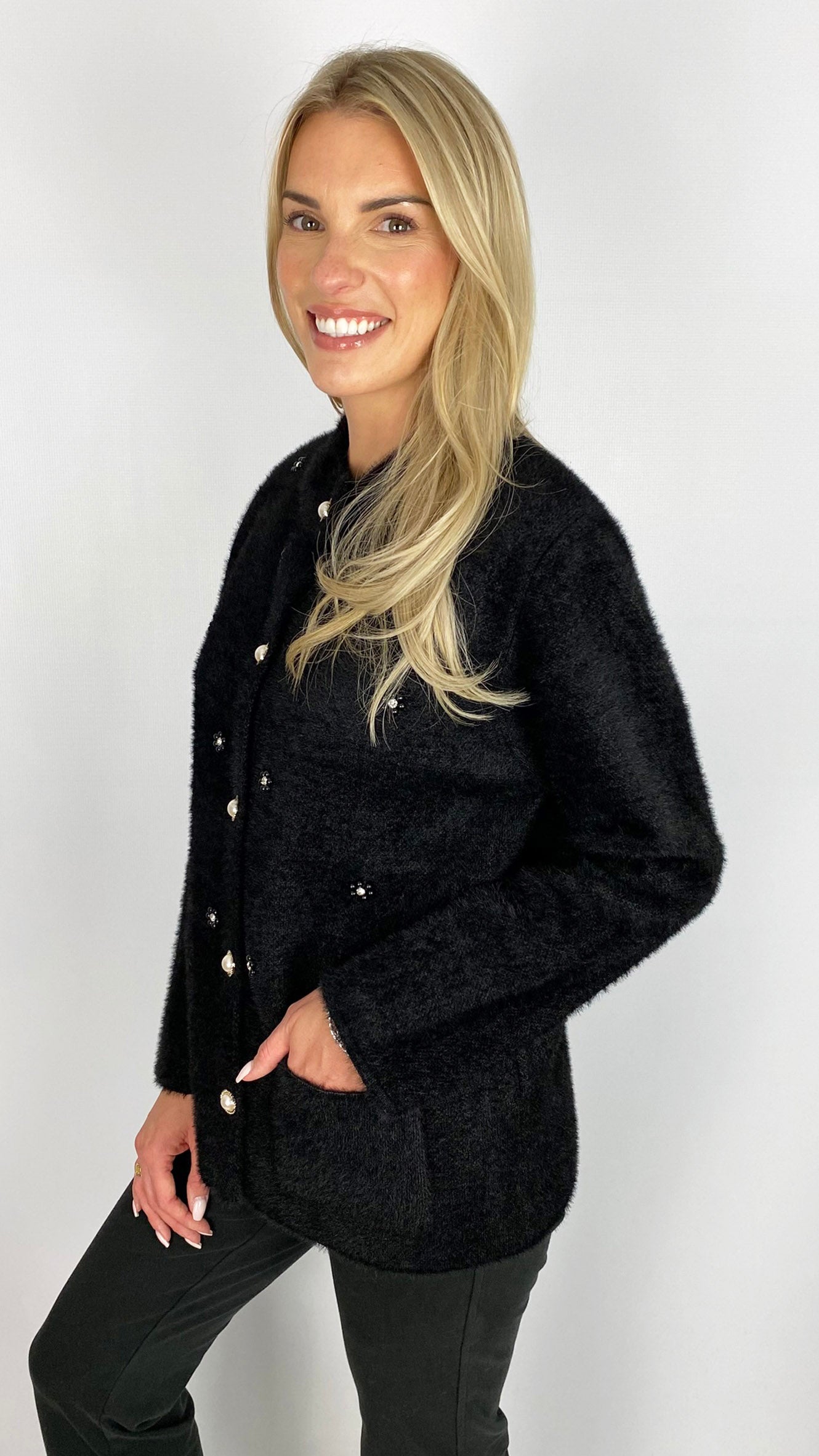 Embellished brushed knit jacket | 2 colours