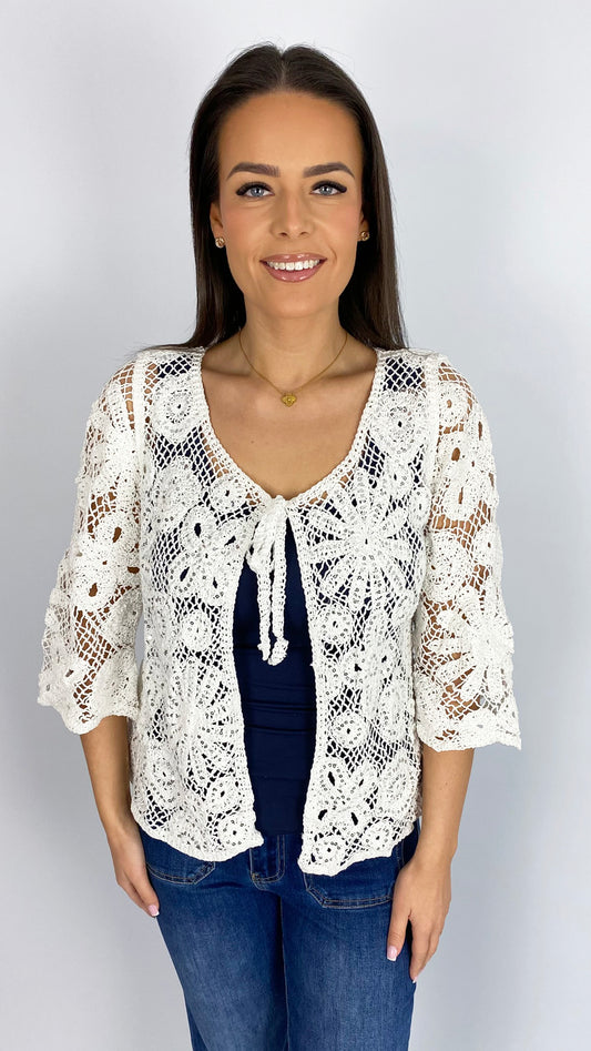 Crochet & sequin tie-or-not cardigan | 2 Colours
