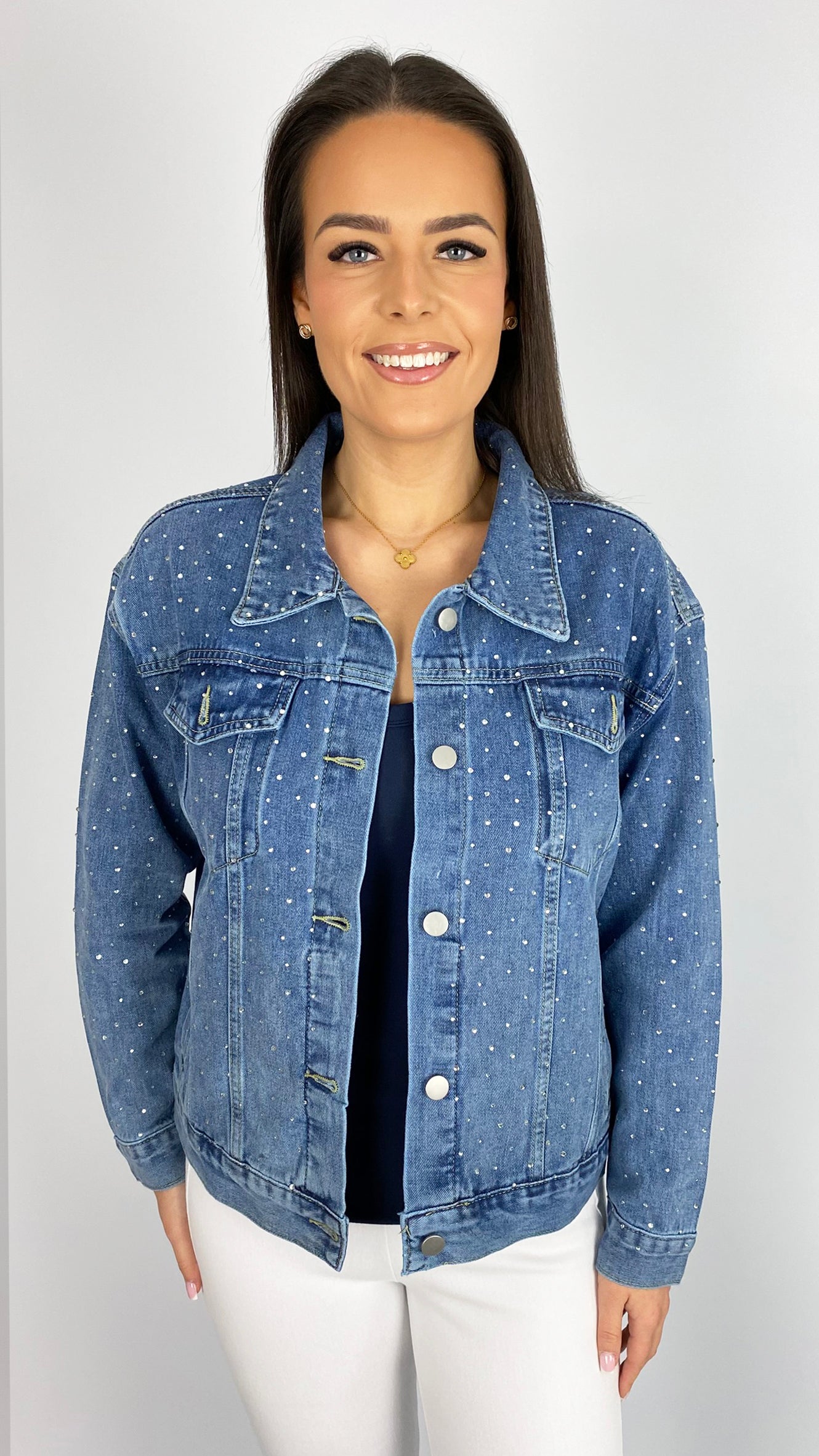 Scattered rhinestone denim jacket | Mid Denim | 2 Sizes
