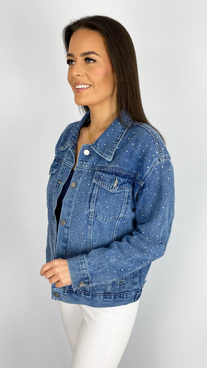 Scattered rhinestone denim jacket | Mid Denim | 2 Sizes