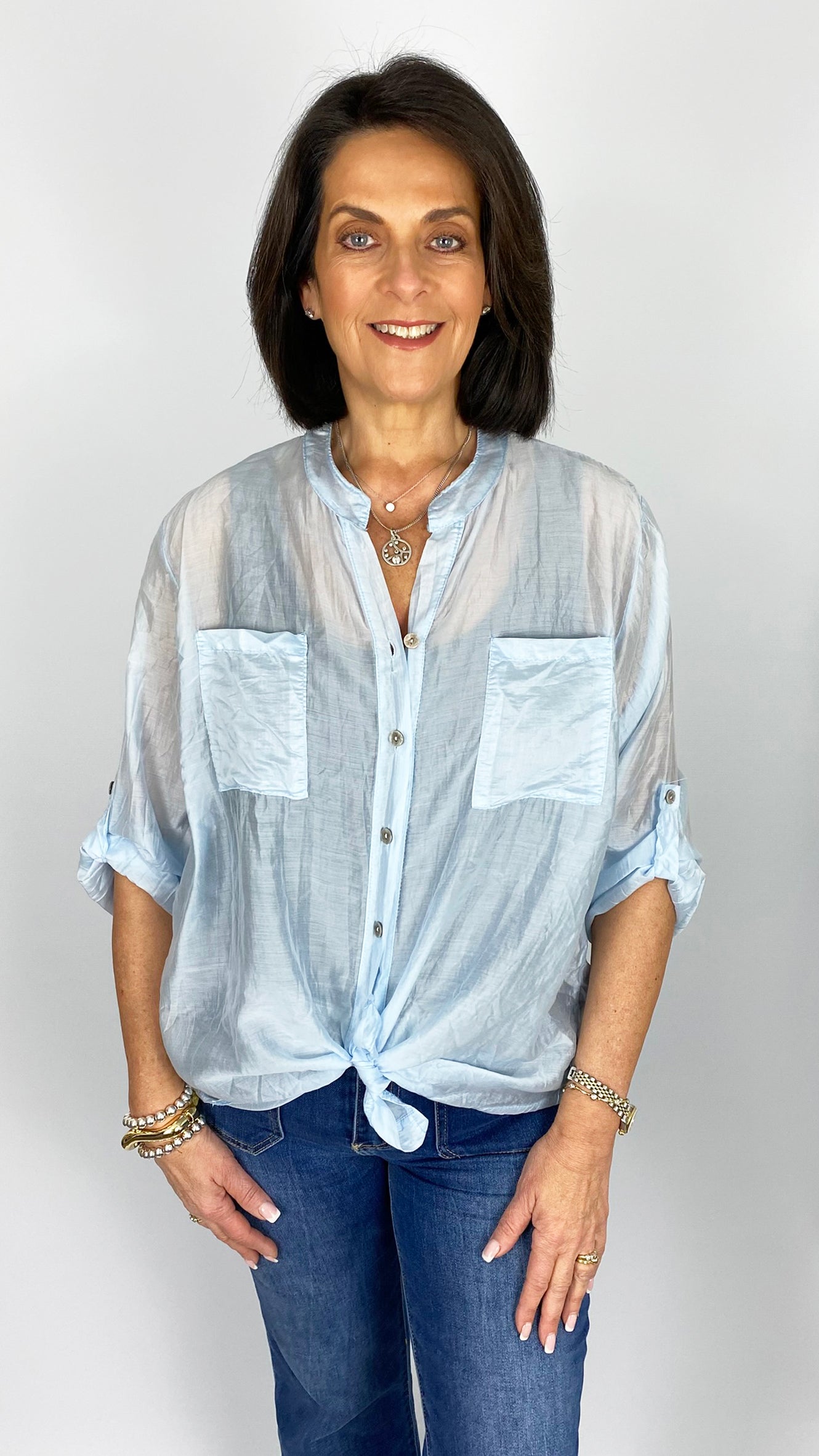 Tencel tie-or-not collarless shirt | 5 Colours