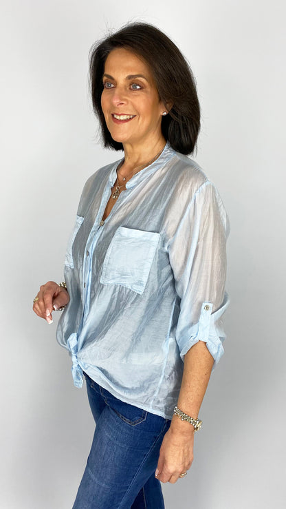 Tencel tie-or-not collarless shirt | 5 Colours