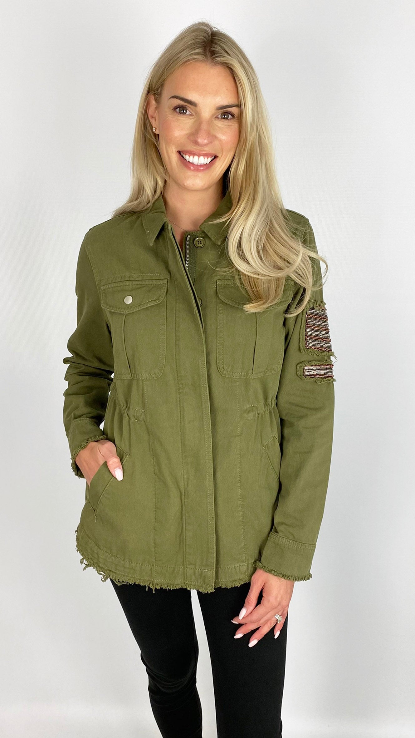 Military style embellished denim jacket | 2 Colours