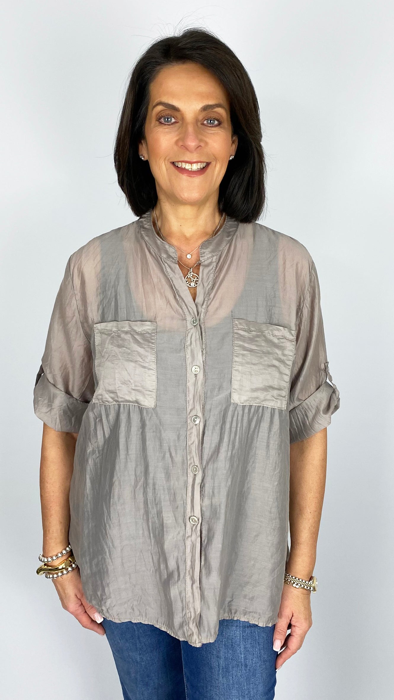 Tencel tie-or-not collarless shirt | 5 Colours