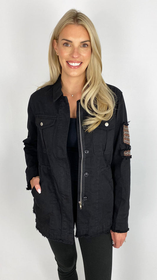 Military style embellished denim jacket | 2 Colours