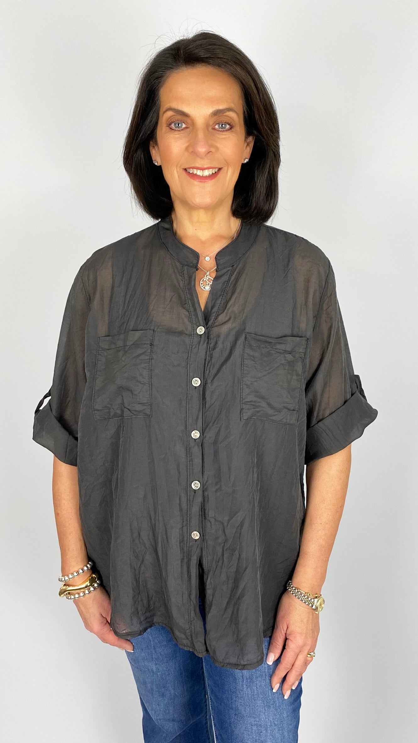 Tencel tie-or-not collarless shirt | 5 Colours