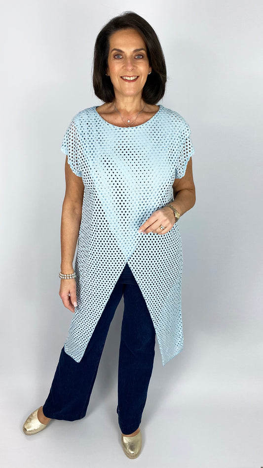 Laser-cut stretchy crossover top | Pale Blue