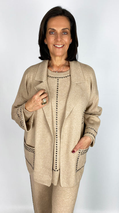 Studded edge-to-edge patch pocket knitted jacket | 2 Colours | by Malissa J